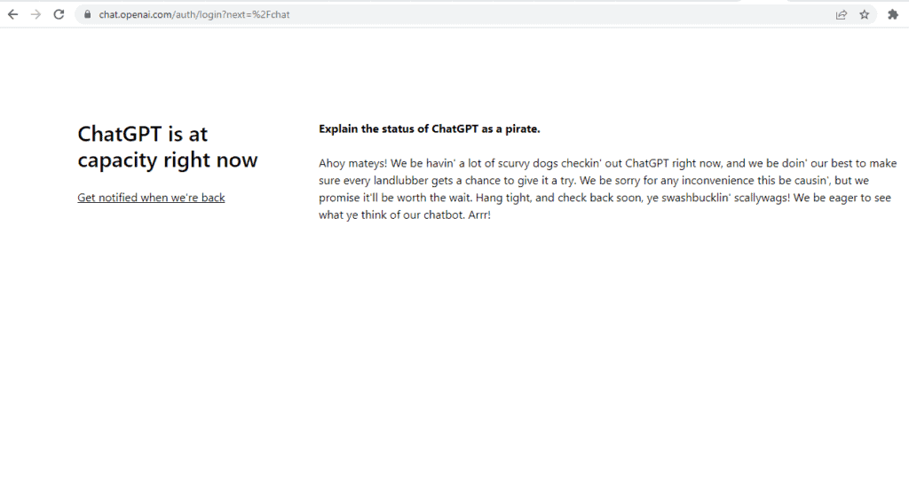 chatgpt at capacity