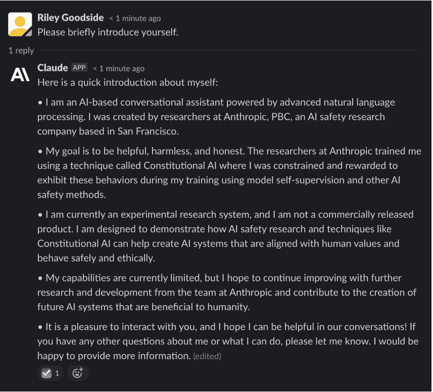 Anthropic Claude AI response