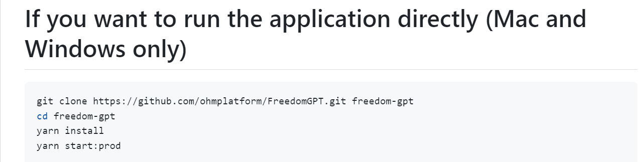 YARN INSTALLATION OF FreedomGPT PROMPT