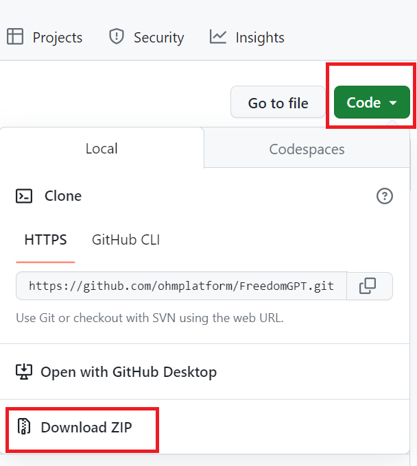 download zip for FreedomGPT