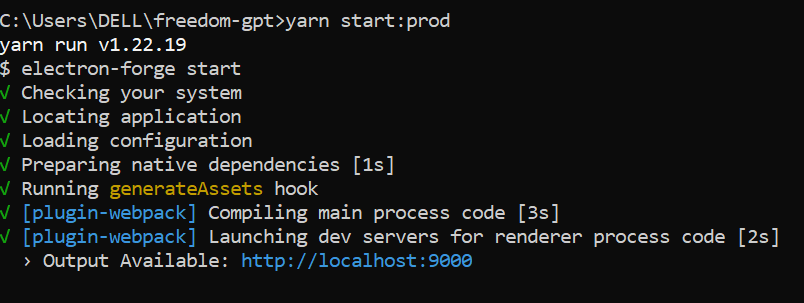running of yarn start prod