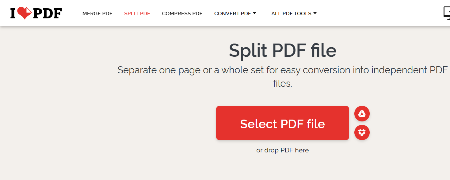 ilovepdf tool for splitting large pages