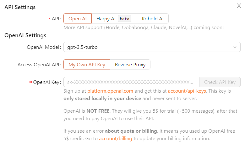 API Key Dialog Box.