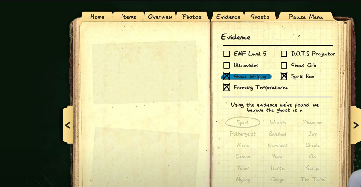 Marking evidences to find out ghost type